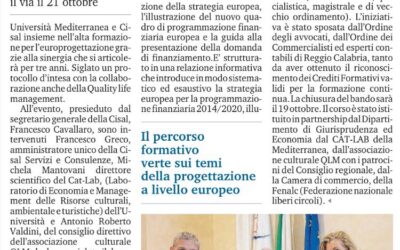 Accordo con Cisal e Università per corso in europrogettazione